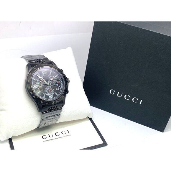 Gucci Men's Watch YA126217 G-Timeless Swiss Quartz Chronograph Black Steel 46mm - Picture 3 of 13